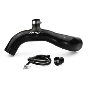 Black silicone RPM blow off valve adapter charge tube for Can-Am X3 Turbo R & RR, 2017–2025, adds boost port and improved airflow.