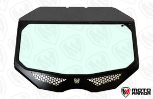 Moto Armor Vented Full Glass Windshield for Can-Am Maverick X3 (2017–2025) – DOT Laminated Glass, Tinted Visor, Vents, Manual Wiper