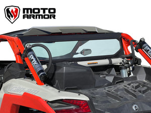 Moto Armor Full Rear Glass Windshield for Can-Am Maverick X3 (2017–2024) – Laminated Safety Glass, CNC Aluminum Frame, Quick-Strap Mounts