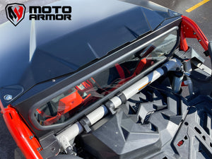 Moto Armor Full Rear Glass Windshield for Can-Am Maverick X3 (2017–2024) – Laminated Safety Glass, CNC Aluminum Frame, Quick-Strap Mounts