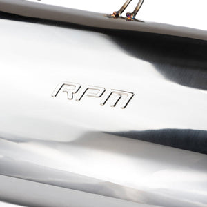 RPM RZR XPT Turbo stainless slip-on muffler with deep sport tone, bolts to stock or E-Valve mid-pipe, gasket and hardware included.