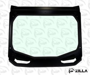 Isolated image of powder-coated aluminum windshield frame showcasing CNC-cut edges and black finish.
