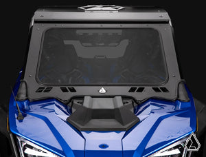 Assault Industries glass windshield on a Polaris RZR Pro R 4, angle view