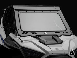 Assault Industries glass windshield on a Polaris RZR Pro XP, angle view