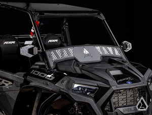 Assault Industries aluminum windscreen on a Polaris RZR, front view