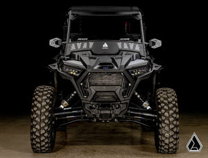 Assault Industries aluminum windscreen on a Polaris RZR, angle view