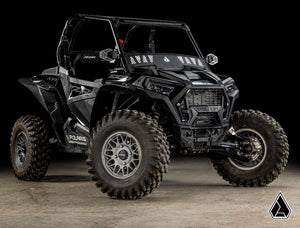 Assault Industries aluminum windscreen on a Polaris RZR, side view