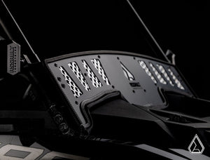 Assault Industries aluminum windscreen on a Polaris RZR, installed close-up