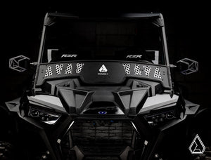 Assault Industries aluminum windscreen on a Polaris RZR, cab view
