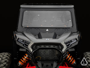Assault Industries glass windshield on a 2024 Polaris RZR XP, detail view
