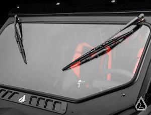 Assault Industries glass windshield on a 2024 Polaris RZR XP, manual wiper detail