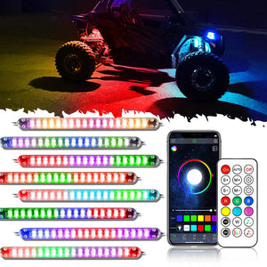 RGB Dream Color Underglow Lights Kit | 6 or 8 Piece Set with Bluetooth APP & Wireless Remote Control with Brake Light Function for ATV UTV - Dunes 2 Dezert SXS
