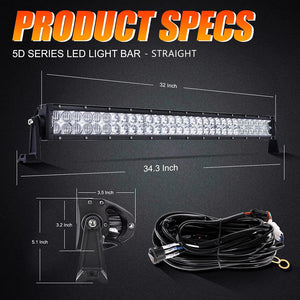 32 Inch 5D Series Straight/Curved LED Light Bar & Upper LED Light Bar Mounting Brackets Combo for 2013-2021 Polaris RZR XP1000 & 2015-2021 RZR 900 S900 S1000 EPS Modelsor RZR 900/ RZR S900/ RZR 900 XC/ RZR XP 1000/ RZR Turbo - Dunes 2 Dezert SXS