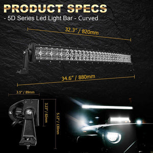 32 Inch 5D Series Straight/Curved LED Light Bar & A-pillar Light Bar Mounting Bracket Combo for RZR 900/ RZR S900/ RZR 900 XC/ RZR XP 1000/ RZR Turbo - Dunes 2 Dezert SXS