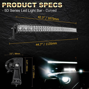 42 Inch 5D Series LED Light Bar & Car Roof Windshield LED Light Bar Mounting Bracket for 2014-2019 Can-Am Commander 1000 800 Models - Dunes 2 Dezert SXS