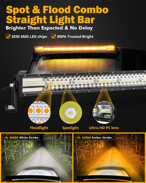 6 Modes Series 42 Inch White&Amber Straight Off Road Led Light Bar - Dunes 2 Dezert SXS