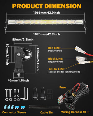 6 Modes Series 42 Inch White&Amber Straight Off Road Led Light Bar - Dunes 2 Dezert SXS