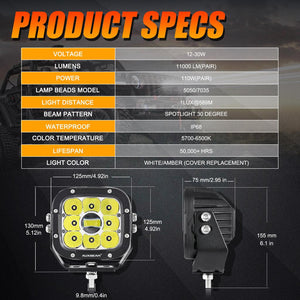 5 Inch 110W LED Driving Lights with Additional Amber Covers & 22 Inch 5D-PRO Series LED Light Bars Combo for CBR 1000rr Off Road Buggy, ATV, UTV, Truck - Dunes 2 Dezert SXS