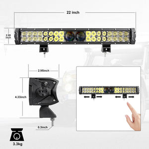 5 Inch 110W LED Driving Lights with Additional Amber Covers & 22 Inch 5D-PRO Series LED Light Bars Combo for CBR 1000rr Off Road Buggy, ATV, UTV, Truck - Dunes 2 Dezert SXS