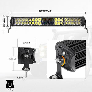 5 Inch 110W LED Driving Lights with Additional Amber Covers & 22 Inch 5D-PRO Series LED Light Bars Combo for CBR 1000rr Off Road Buggy, ATV, UTV, Truck - Dunes 2 Dezert SXS