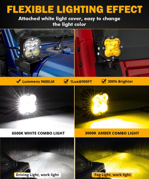 XP-ULTRA Series 3 Inch 80W Combo Beam LED Pods Amber&White Offroad Lights - Dunes 2 Dezert SXS