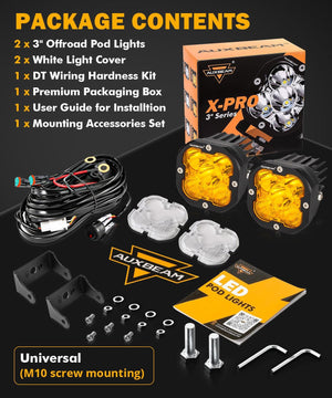 XP-ULTRA Series 3 Inch 80W Combo Beam LED Pods Amber&White Offroad Lights - Dunes 2 Dezert SXS