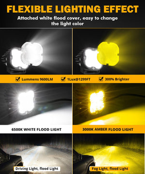 XP-ULTRA Series 3 Inch 80W Flood Beam LED Pods Amber&White Offroad Lights - Dunes 2 Dezert SXS