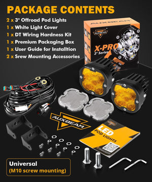 XP-ULTRA Series 3 Inch 80W Flood Beam LED Pods Amber&White Offroad Lights - Dunes 2 Dezert SXS