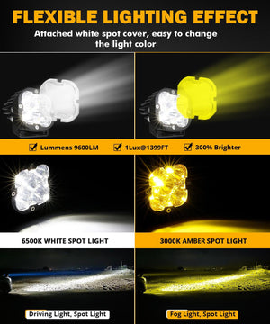XP-ULTRA Series 3 Inch 80W Spot Beam LED Pods Amber&White Offroad Lights - Dunes 2 Dezert SXS