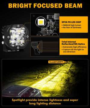 XP-ULTRA Series 3 Inch 80W Spot Beam LED Pods Amber&White Offroad Lights - Dunes 2 Dezert SXS