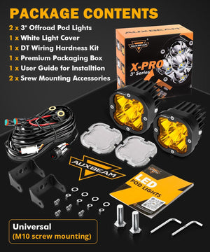 XP-ULTRA Series 3 Inch 80W Spot Beam LED Pods Amber&White Offroad Lights - Dunes 2 Dezert SXS