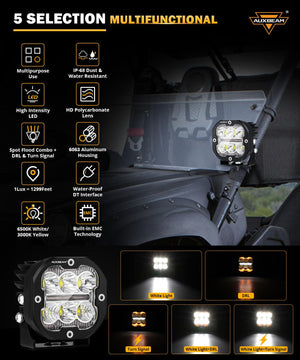XP-ULTRA Series 3 Inch 84W LED Combo Pod Light Off Road Lights with White DRL&Amber Turn Signal Light - Dunes 2 Dezert SXS