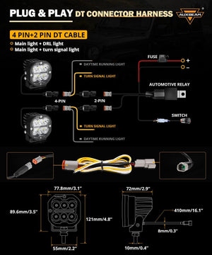 XP-ULTRA Series 3 Inch 84W LED Combo Pod Light Off Road Lights with White DRL&Amber Turn Signal Light - Dunes 2 Dezert SXS