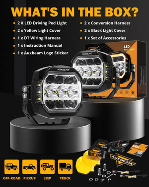 XP-ULTRA Series 5 Inch 174W LED Side Shooter Pod Lights with White DRL&Amber Turn Signal Light - Dunes 2 Dezert SXS