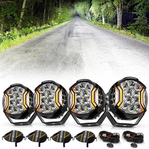 V-ULTRA Series | 5 Inch 172W LED Side Shooter White Pod Lights with Amber DRL - Dunes 2 Dezert SXS