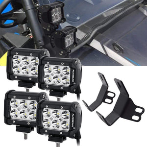 4 inch LED Pod Lights&Double-layer Pillar Mounting Bracket for 14-21 Polaris RZR XP 1000, 15-19 Polaris RZR 900 - Dunes 2 Dezert SXS