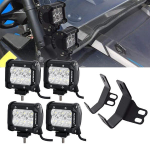 4 inch LED Pod Lights&Double-layer Pillar Mounting Bracket for 14-21 Polaris RZR XP 1000, 15-19 Polaris RZR 900 - Dunes 2 Dezert SXS