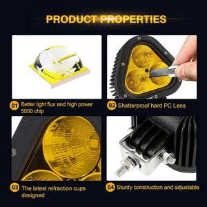 T4 Series | 4 Inch 90W Triangle Spot Amber LED Pods Lights - Dunes 2 Dezert SXS