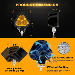 T4 Series | 4 Inch 90W Triangle Spot Amber LED Pods Lights - Dunes 2 Dezert SXS