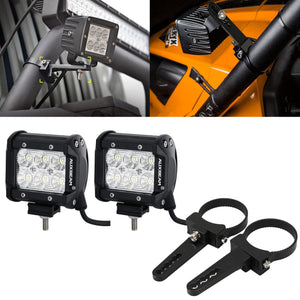 4 inch Classic-SM Series Dual Row LED Pod Lights Spot/Flood Beam & 2.5 Inch Bull Bar Roll Cage Clamps Mounting Brackets Combo for Jeep Off-Road SUV ATV UTV Trucks - Dunes 2 Dezert SXS