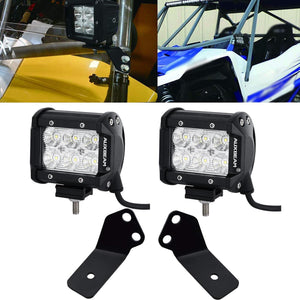 4 inch Classic-SM Series Dual Row LED Pod Lights Spot/Flood Beam & A-Pillar Mounting Bracket for 2016-2021 Yamaha YXZ 1000R models - Dunes 2 Dezert SXS