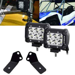 4 inch Classic-SM Series Dual Row LED Pod Lights Spot/Flood Beam & A-Pillar Mounting Bracket for 2016-2021 Yamaha YXZ 1000R models - Dunes 2 Dezert SXS
