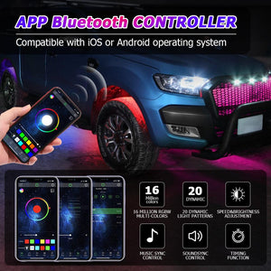 Magic Dream Color RGB LED Rock Lights Kit with Bluetooth APP Control, Multicolor Chasing Neon Underglow Lights for ATV UTV - Dunes 2 Dezert SXS