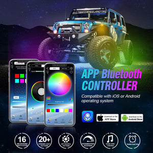 RGBW LED Rock Lights Kit with Bluetooth APP & Wireless Remote Control, Multicolor Neon Underglow Lights with Brake Light function for ATV UTV - Dunes 2 Dezert SXS