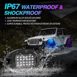RGBW LED Rock Lights Kit with Bluetooth APP & Wireless Remote Control, Multicolor Neon Underglow Lights with Brake Light function for ATV UTV - Dunes 2 Dezert SXS