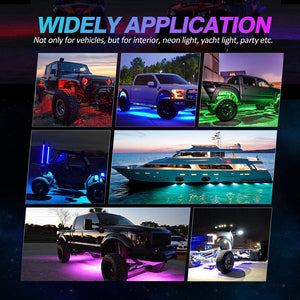 RGBW LED Rock Lights Kit with Bluetooth APP & Wireless Remote Control, Multicolor Neon Underglow Lights with Brake Light function for ATV UTV - Dunes 2 Dezert SXS