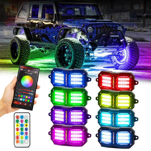 NEW Vibrant Series | Upgraded RGB LED Rock Lights Kit Multicolor Neon Underglow Lights with Bluetooth APP & Remote Control - Dunes 2 Dezert SXS