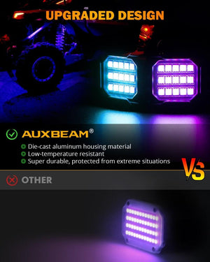 NEW Vibrant Series | Upgraded RGB LED Rock Lights Kit Multicolor Neon Underglow Lights with Bluetooth APP & Remote Control - Dunes 2 Dezert SXS