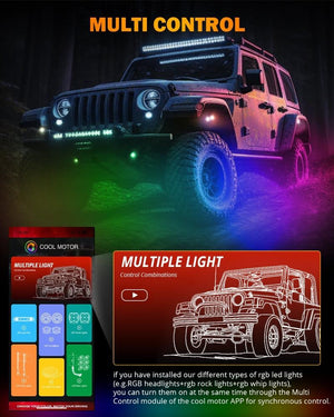 NEW Vibrant Series | Upgraded RGB LED Rock Lights Kit Multicolor Neon Underglow Lights with Bluetooth APP & Remote Control - Dunes 2 Dezert SXS
