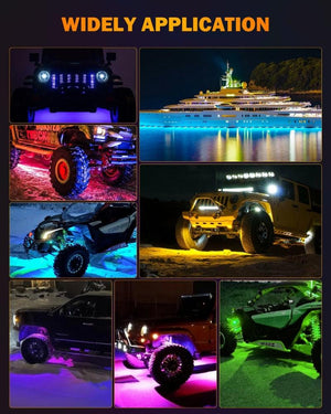 NEW Vibrant Series | Upgraded RGB LED Rock Lights Kit Multicolor Neon Underglow Lights with Bluetooth APP & Remote Control - Dunes 2 Dezert SXS